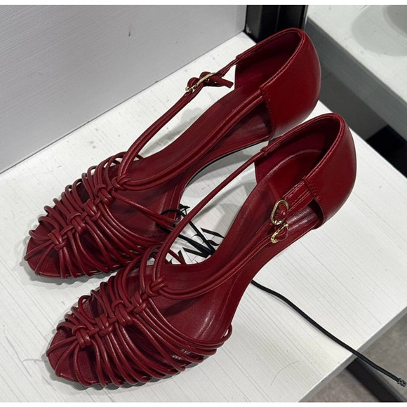 ZARA Strappy Red Braided Heeled Sandals NWT | Size 7.5 / 8 - Picture 14 of 16